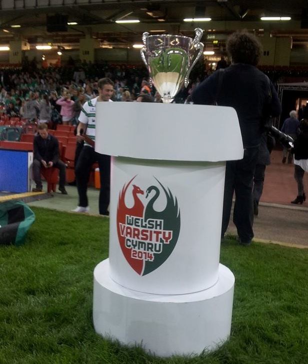 Varsity trophy on stand